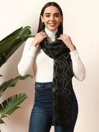Ravaiyaa - Attitude is everything Women Woolen Ikat Design Casual Warm Winter Wear Muffler Scarf Stole 72x14 Inch (Black Abstract)