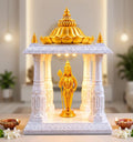 Divine Murugan Temple Showpiece with Warm LED Light, Marble White & Gold, 20 cm Height, for Pooja Room & Home Decor | Vmax3D