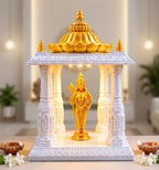 Divine Murugan Temple Showpiece with Warm LED Light, Marble White & Gold, 20 cm Height, for Pooja Room & Home Decor | Vmax3D
