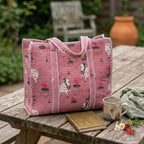 LOOMARTE Quilted Cotton Printed Tote Bag for Women & Girls - Pink