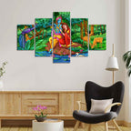 VIBECRAFTS Radha Krishna in Forest Wall Painting Set of Five For Home|Office|Living Room|Gift (PTVC5Pcs1_5535)
