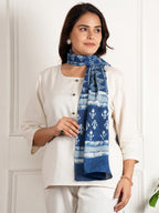 RAI SAHAB Printed Cotton Scarf for Women, Lightweight Soft Scarves Stoles for Summer & Winter(ST-100BLUE10)