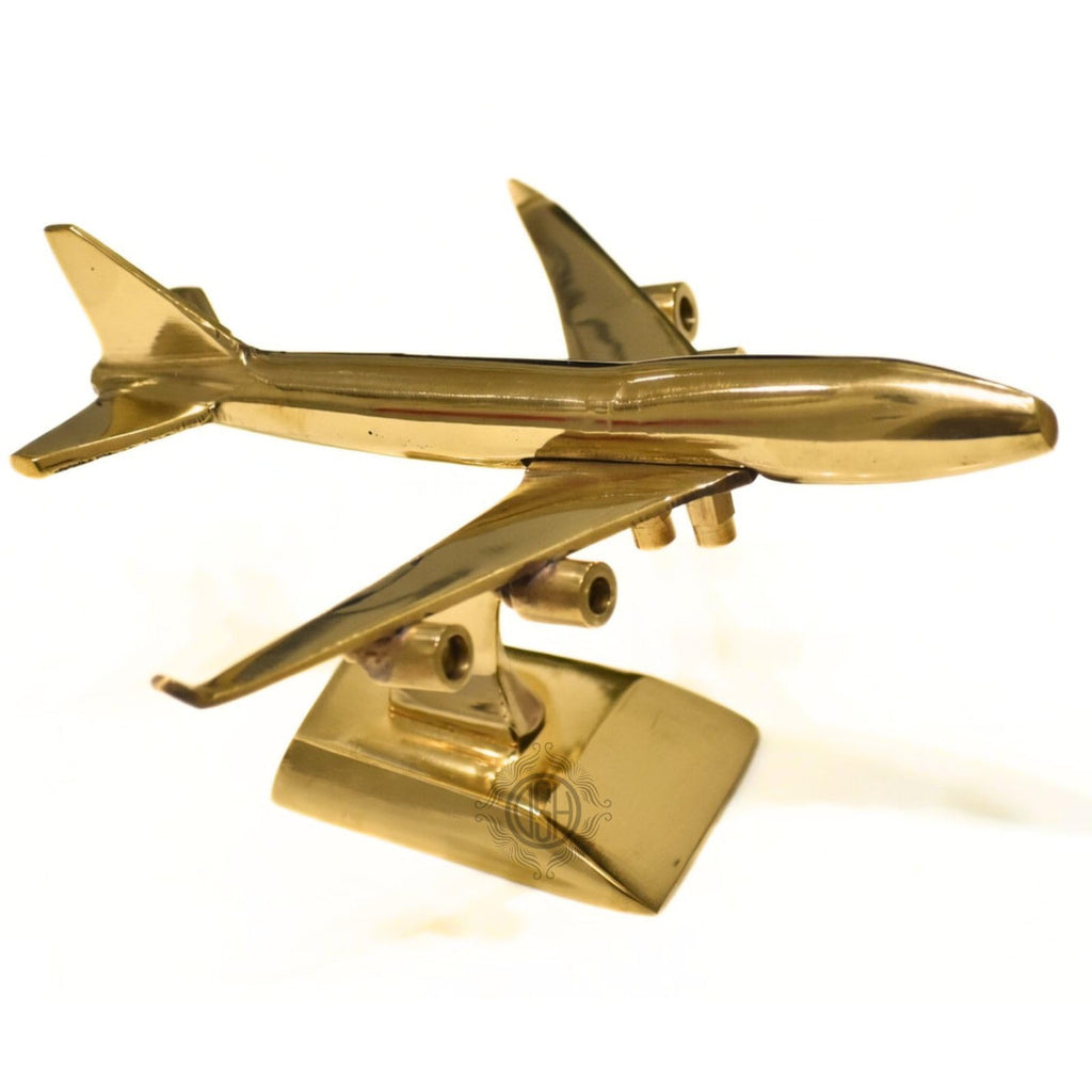 DSH Brass Jet Plane On Stand Table Top Decorative Showpiece for Home Decor & Office Table and Gifting. (Gold)
