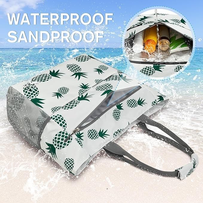 hirTa Gab Tote Bag with Makeup Pouch for Teacher Women Office Girls Work Multipurpose HandBag Mostly Use for Travel Grocery Beach Hobo Diaper Changing Pool Bag (White PineApple)