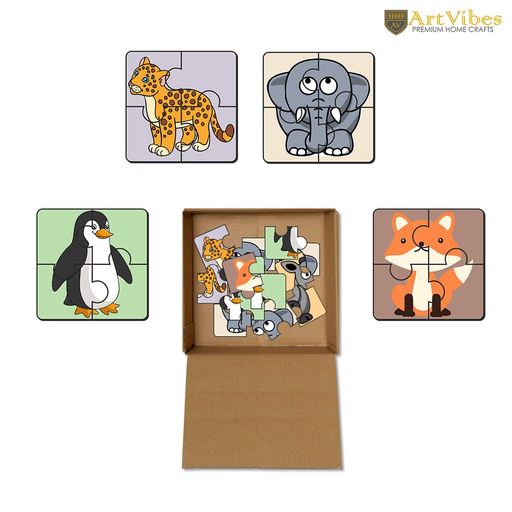 Artvibes Animals Wooden Jigsaw Puzzle Games for Children & Kids | Jigsaw Puzzles for Kids Age 2-5 | 4 Pieces Puzzles | Toddler's Wooden Puzzle (PZ_502NN), Set of 6