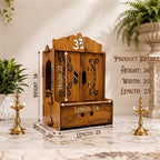 Privla Wooden DIY Small Size Home Temple with Doors & Drawer | Wooden Temple for Idols Wood Temple Lord Ganesh JI Design | Wall Hanging & Floor Resting Temple for Home & Office 36 * 20 * 25cm