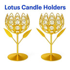 CentraLit Gold Crystal Tea Light Holder Set of 2 Tea Light Stand Shape Rose Votive Lotus Candle Holder for Home Decoration Diwali Diya Puja Gifts (Set of 2)