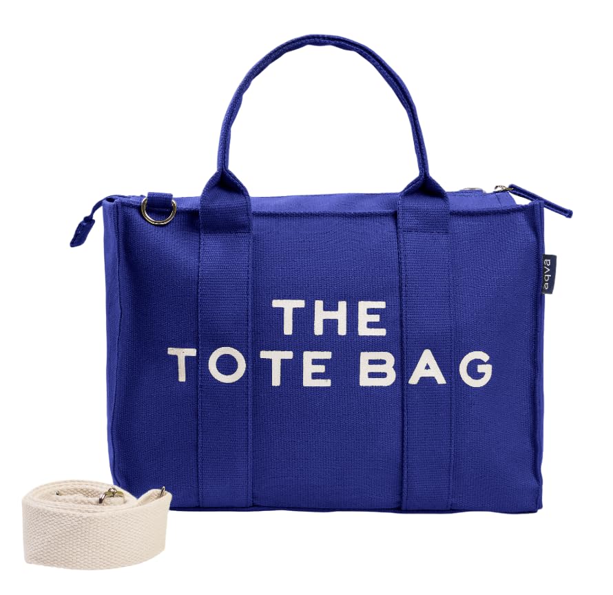 AQVA Printed Cotton Canvas Tote Bag, Navy Blue
