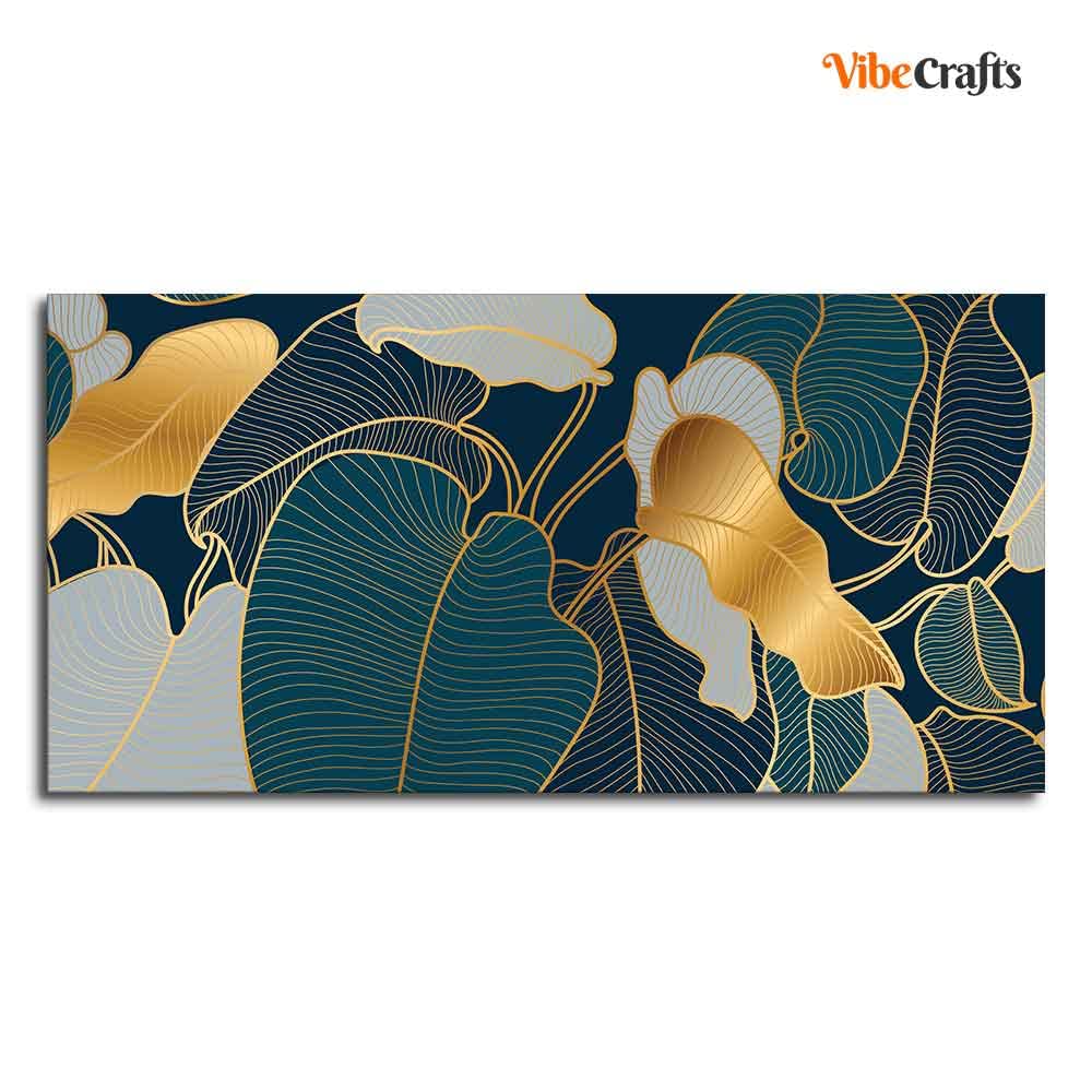 VIBECRAFTS Canvas Paintings for Living Room Drawing Room Luxury Golden Art Monstera Leaves Canvas Wall Painting Fitted With Wooden Frame For Home | Office | Living Room | Gifts (PTVCH_2508NV)