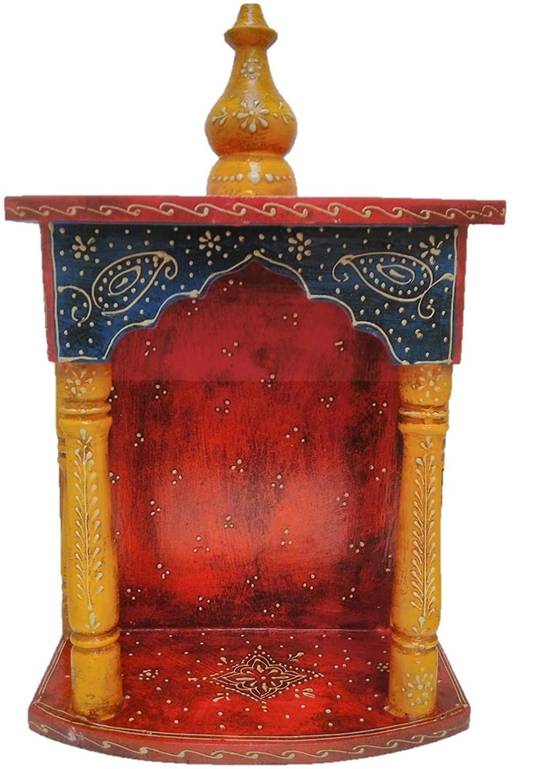 Jaipur Art Exports Handcrafted Wooden Pooja Temple| Pooja Mandir |Pooja Mandap (Multicolor | 10 Inch) with Beautiful Rajasthani Emboss Work on it for Home/Office/Shop/Gift