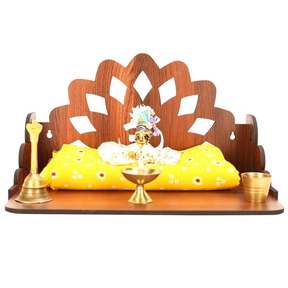 BerryBox Wood Hand Crafted Om Pattern Home Temple for Pooja Temple for Home and Office l Puja Mandir l Wooden Mandir l Puja Shelve | | Compact Pooja Ghar Stand (Design 2)