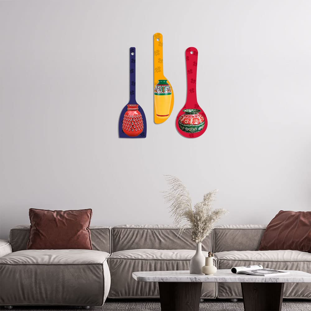 Artvibes Traditional Indian Hand Painted Pots Decorative Wall Hanging Ornaments | Modern Decoration Items | Living Room | Bedroom | Office | Artwork | Wall Poster | Unique Gift (WH_5013N), Set of 3