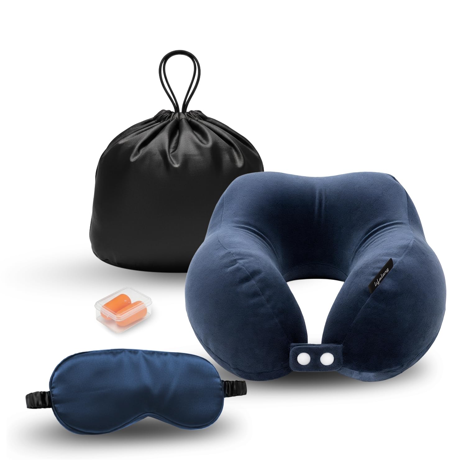 Galpino Mart Neck Rest Pillow & Eye Mask Combo for Travel | Ergonomic Neck Support Cushion with Soft Sleeping Eye Mask | Ideal for Flight, Car, Office & Home Relaxation (Blue)
