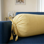SAJAVAT HOME Pure Cotton Bolster Cover Set of 1 | Yellow Round Side Pillow Cover for Sofa, Bed & Diwan | 32x15 Inch Decorative Cylinder Cushion Cover with Adjustable Ties