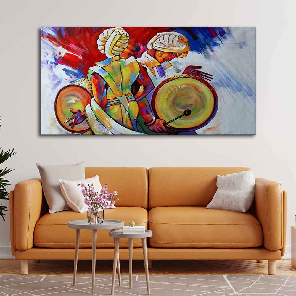 VIBECRAFTS Canvas Paintings for Living Room Drawing Room Absract Art Folk Dance Canvas Wall Painting Fitted With Wooden Frame For Home | Office | Living Room | Gifts (PTVCH_2529N)