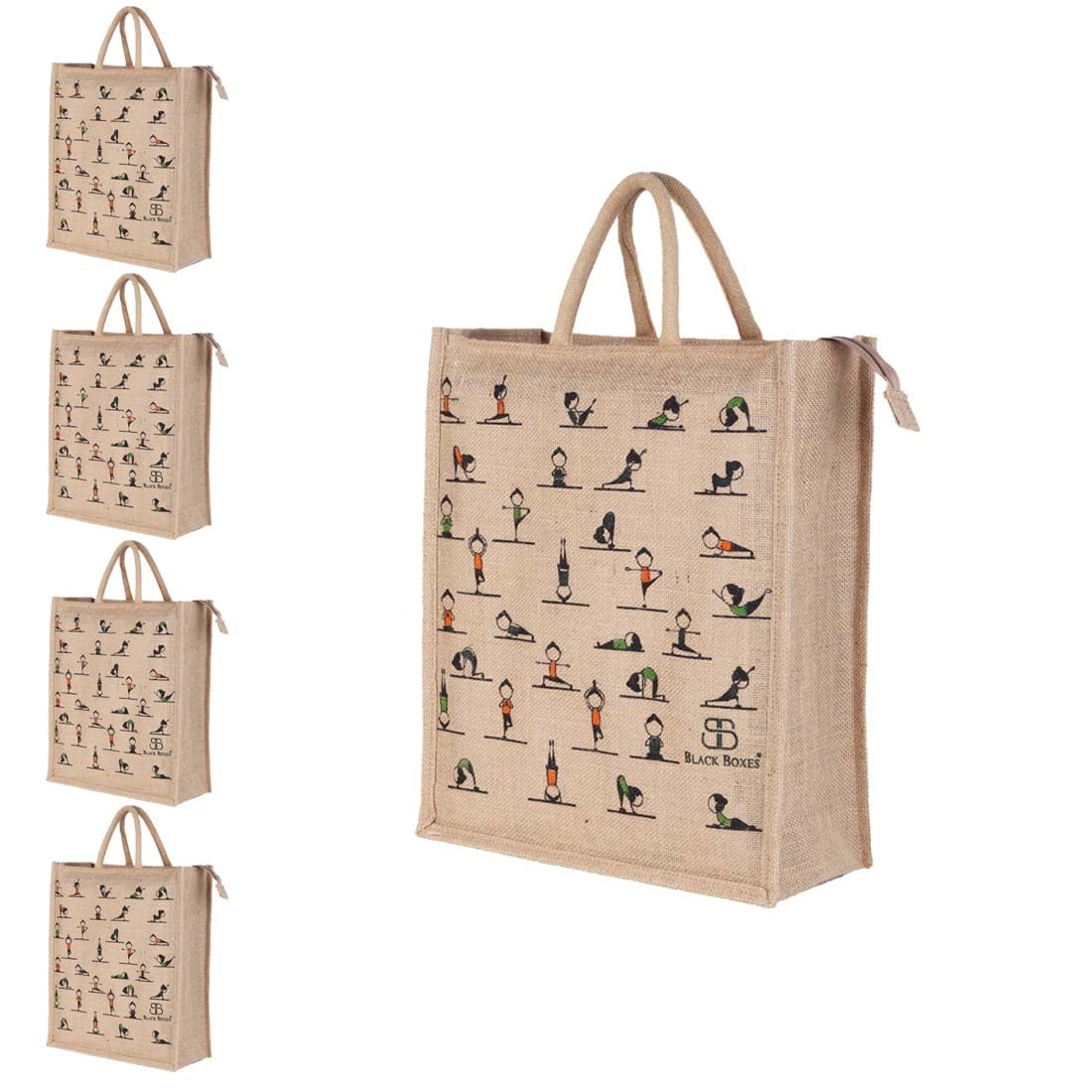 BLACKBOXES Big Eco Cotton Jute Shopping Bags for Carry Milk Grocery fruits Vegetable with Reinforced Handles jhola Bag - Kitchen Essential (13x16x6.5-inches) (5)