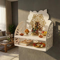 NIVED Saraswati Metal Mandir | 15 x 15 x 8 inch | Extra Storage | Dual Colour Design | Wall Mountable | Easy Screw Assembly | Home Temple | Pooja Stand | Colour: White & Brown
