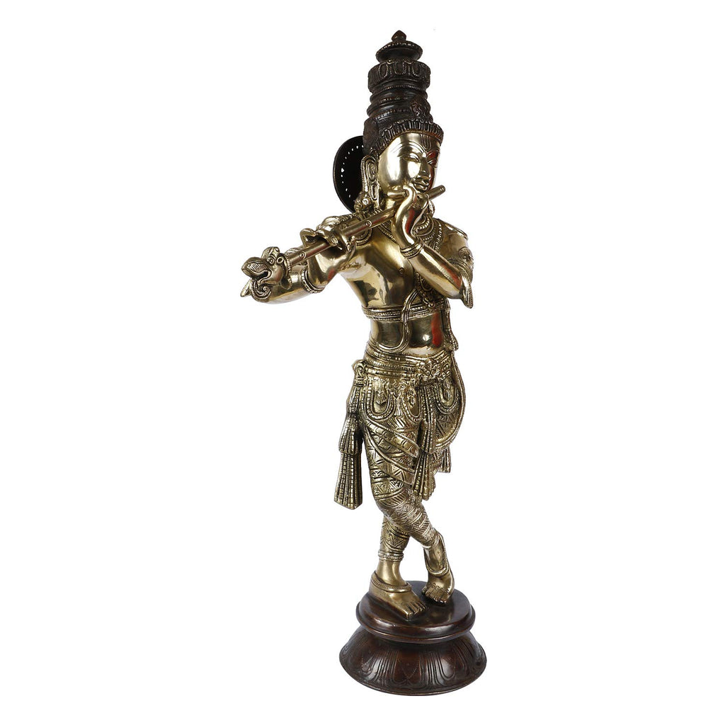Svarup Brass Krishna Bhagwan Idol Murli Kishan Murti Playing Bansuri Gift for Home Mandir Decor Marriage Height 23 Inch Weight 9.3 Kg Gold and Black