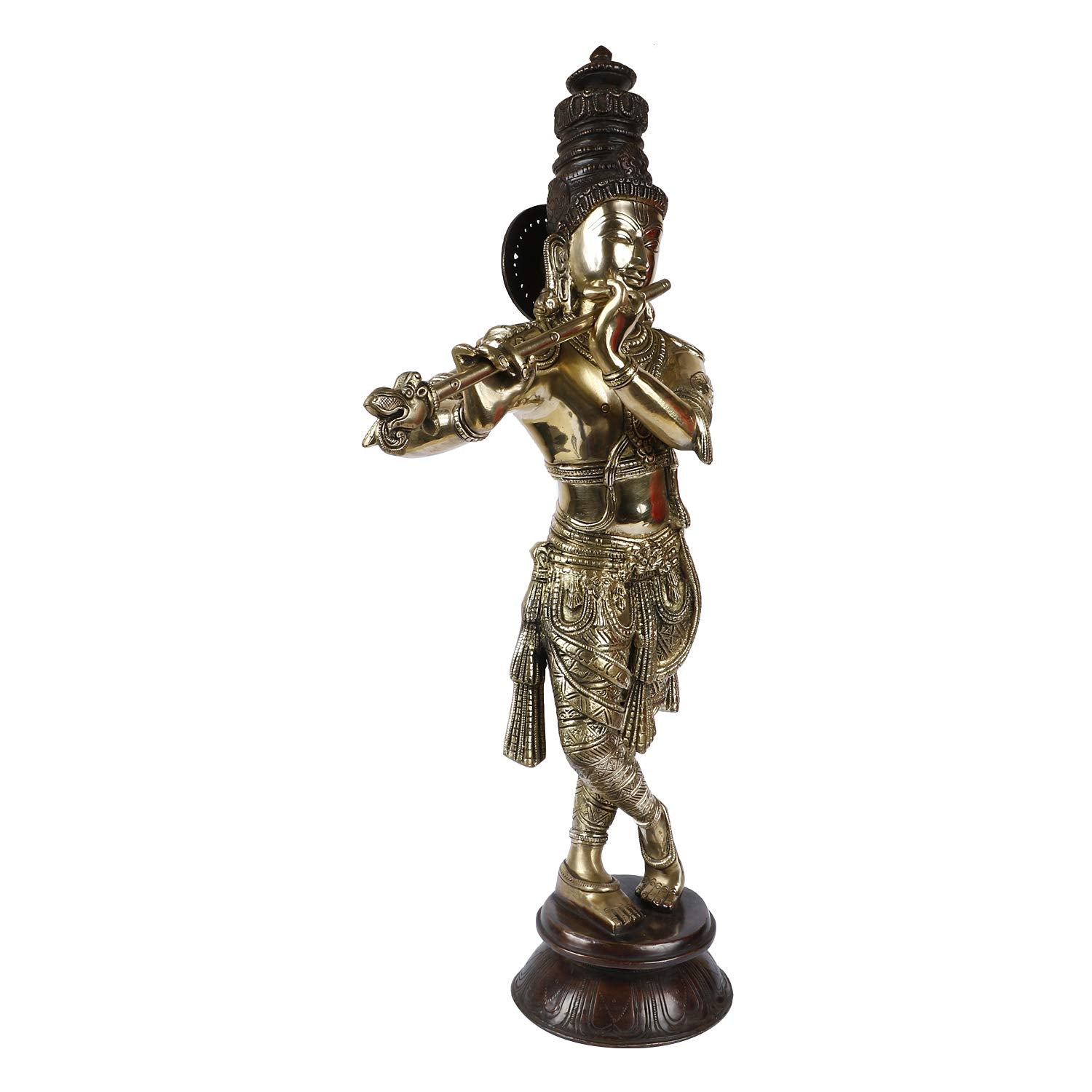 Svarup Brass Krishna Bhagwan Idol Murli Kishan Murti Playing Bansuri Gift for Home Mandir Decor Marriage Height 23 Inch Weight 9.3 Kg Gold and Black