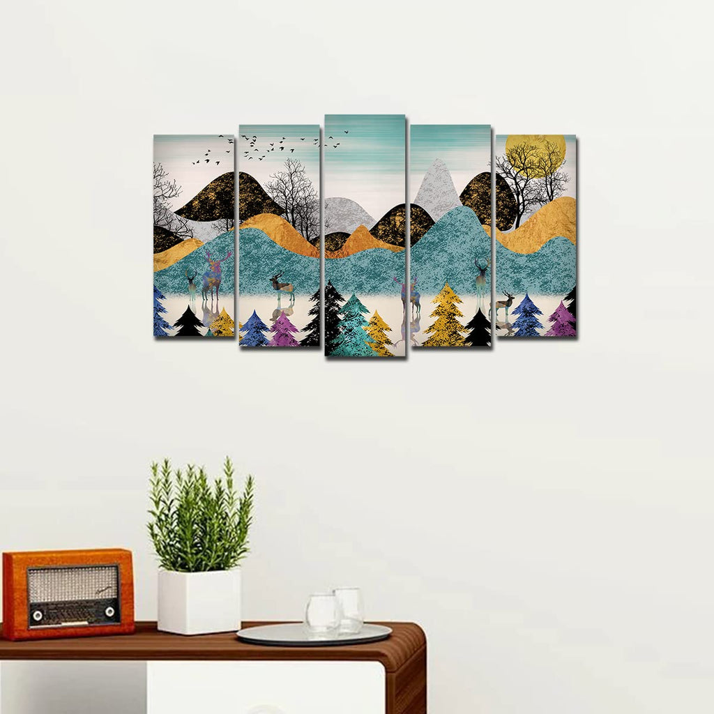 VIBECRAFTS 5 Pieces Modern Art Forest Canvas Wall Painting For Home|Office|Living Room|Gift (PTVC5Pcs2_6511)
