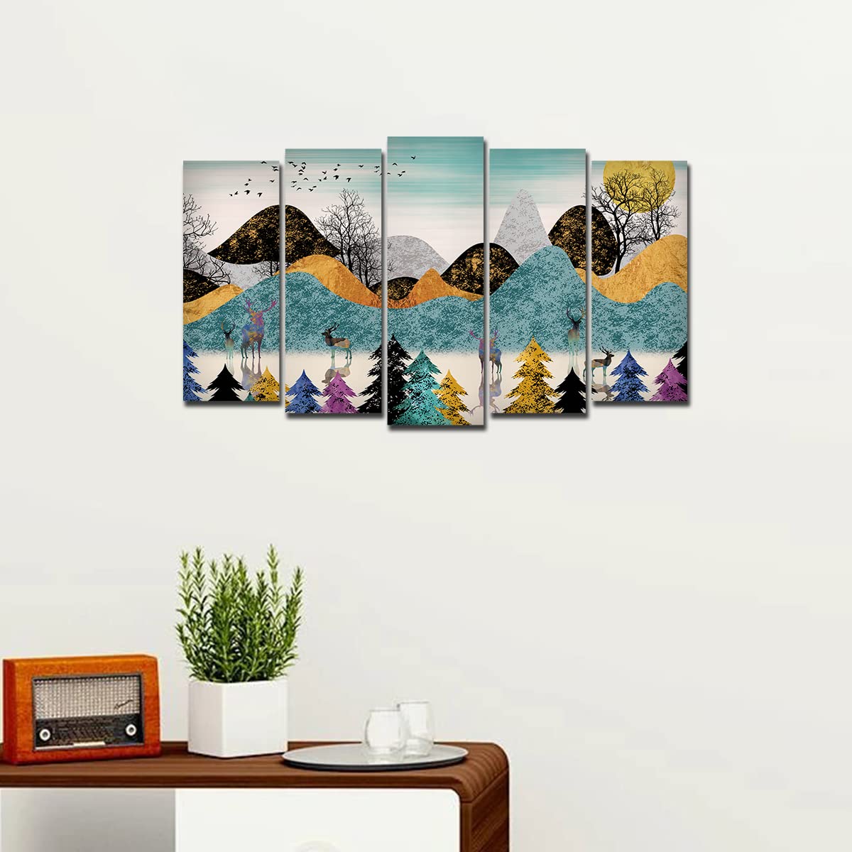VIBECRAFTS 5 Pieces Modern Art Forest Canvas Wall Painting For Home|Office|Living Room|Gift (PTVC5Pcs2_6511)