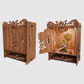NIVED YAMUNA Engineered Wood Mandir with Door | Spotlight | Extra Storage | 21 x 16 x 10.5 inch | Wall Mountable | No Screw/Bolt Screw Assembly | Home Temple | Pooja Stand | Colour: Walnut