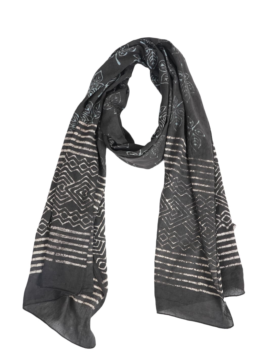 RAI SAHAB Printed Cotton Scarf for Women, Lightweight Soft Scarves Stoles for Summer & Winter(ST-92BLK10)