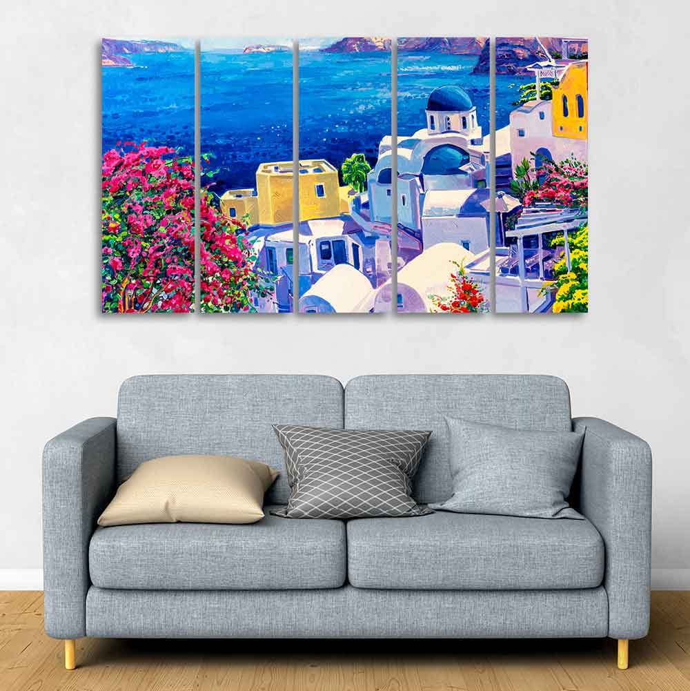 VIBECRAFTS Premium Canvas Wall Painting of Greek Scenery of Five Pieces For Home|Office|Living Room|Gift (PTVC5Pcs4_8740)