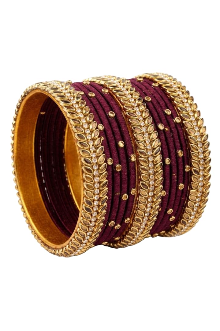 DIYASTHREADSANDBEADS Handmade Silk Thread Designer Bangle Set for Women | Maroon Traditional Bangles with Gold Stone Work | Bridal, Wedding, Festive, Party & Ethnic Wear Jewellery (Pack of 1) (2.2)