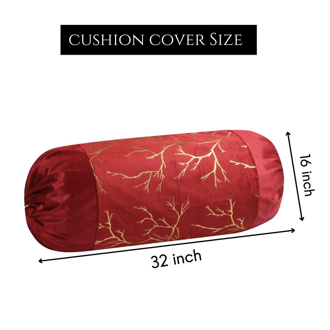 Stuffique Bolster Pillow Cover Set of 5, Round Cushion Cover - 16 x 32 inches, Maroon