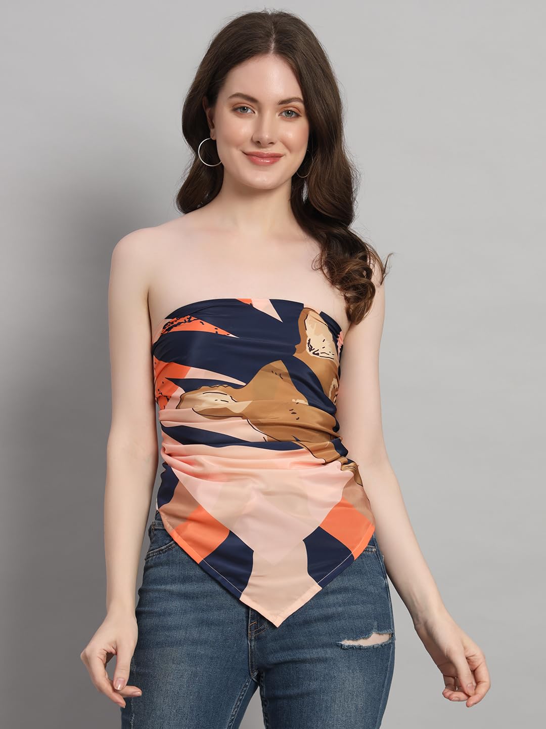 Ravaiyaa - Attitude is everything Women's Crepe Silk Digital Print Large Square Scarf Breathable Lightweight Neckerchief Printed Headscarf 40 x 40 Inch (Orange & Blue - Lion)