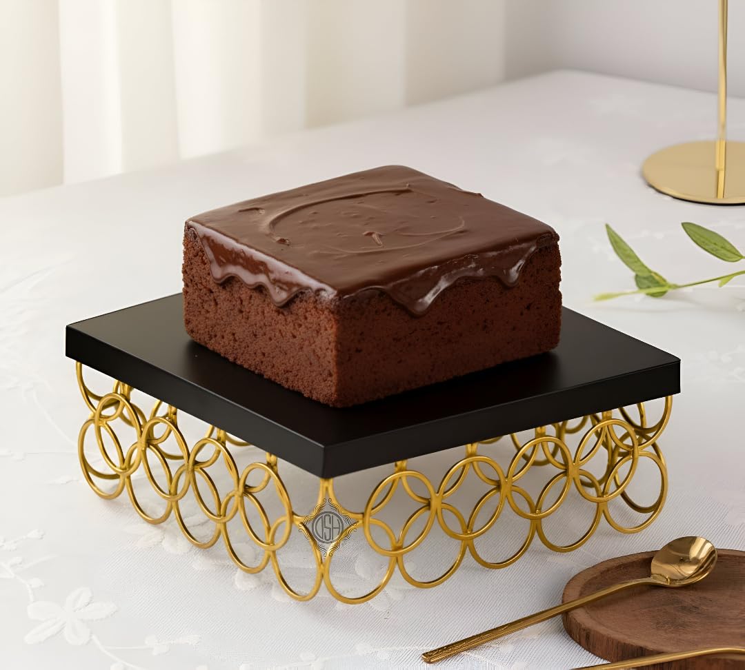 DSH Metal Cake Stand Square Cake Cutting Display Stand Multipurpose for Birthday and Wedding Party Suitable for 1 Pound Cake Small Black