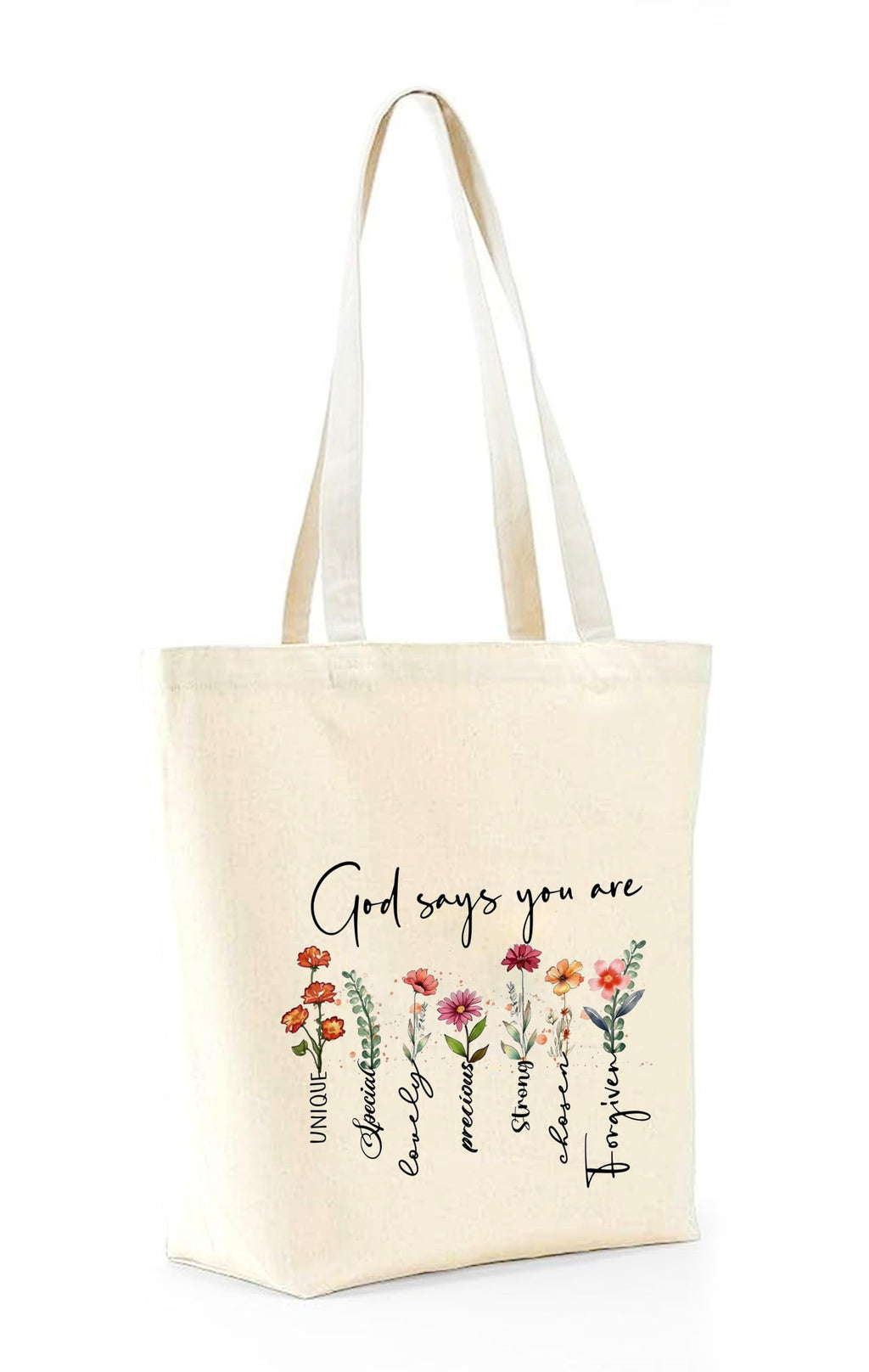 Heu “God Says You Are” Printed Canvas Tote Bag | Inspirational Christian Quote Cotton Shoulder Bag | Eco-Friendly Reusable Tote for Women