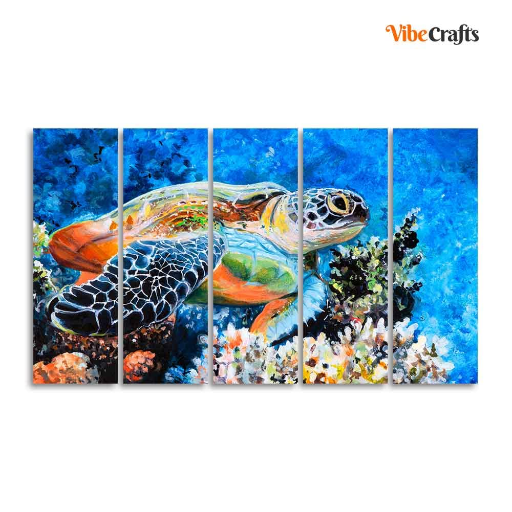 VIBECRAFTS Colorful Turtle Canvas Wall Painting of Five Pieces For Home|Office|Living Room|Gift (PTVC5Pcs4_8721)