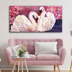 VIBECRAFTS Canvas Paintings for Living Room Drawing Room Romantic Couple of Swans Canvas Wall Painting Fitted with Wooden Frame for Home|Office|Gift(PTVCH_2269N)(48 x 24 Inches)