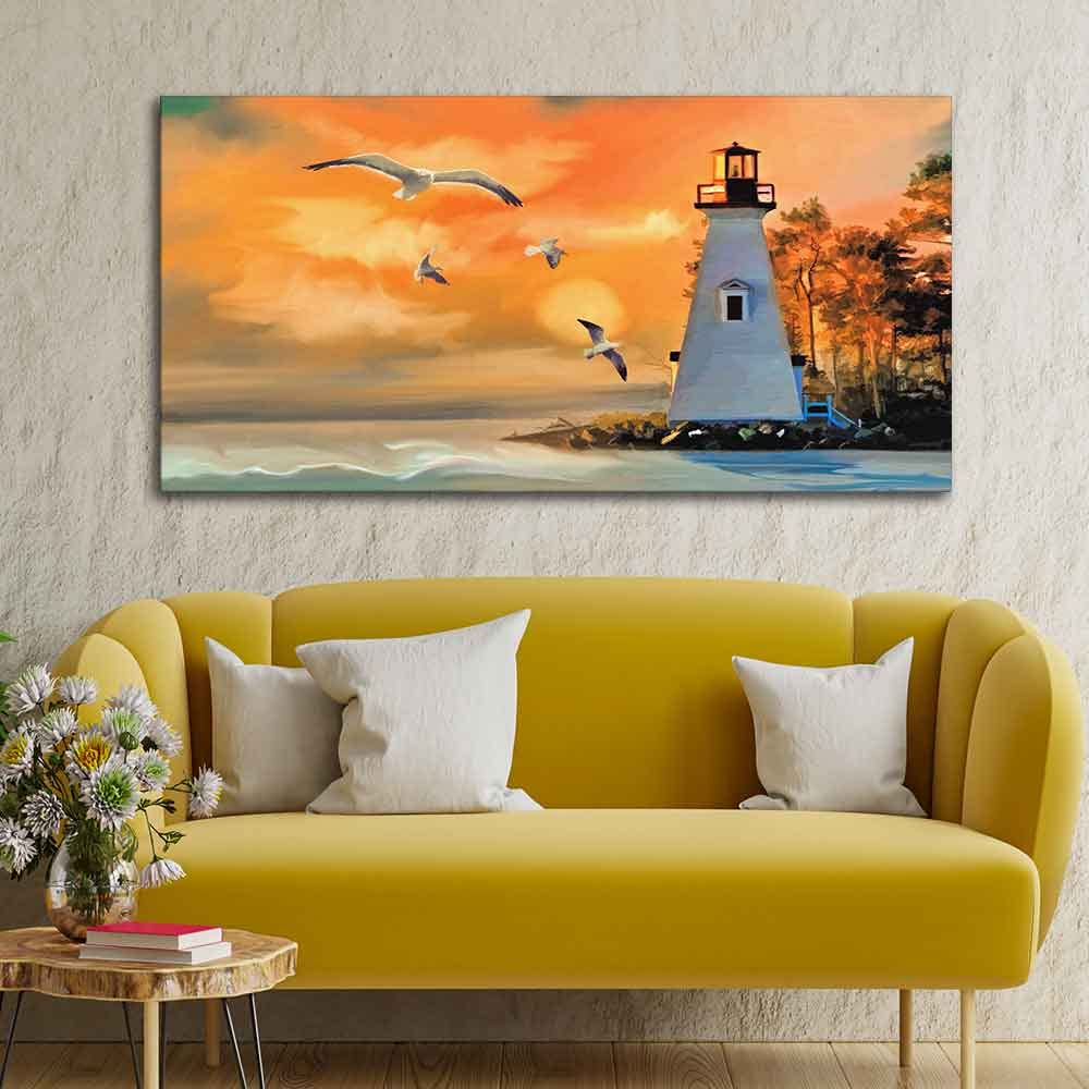 VIBECRAFTS Canvas Paintings for Living Room Drawing Room Light House Canvas Wall Painting Fitted With Wooden Frame For Home | Office | Living Room | Gifts (PTVCH_2566)
