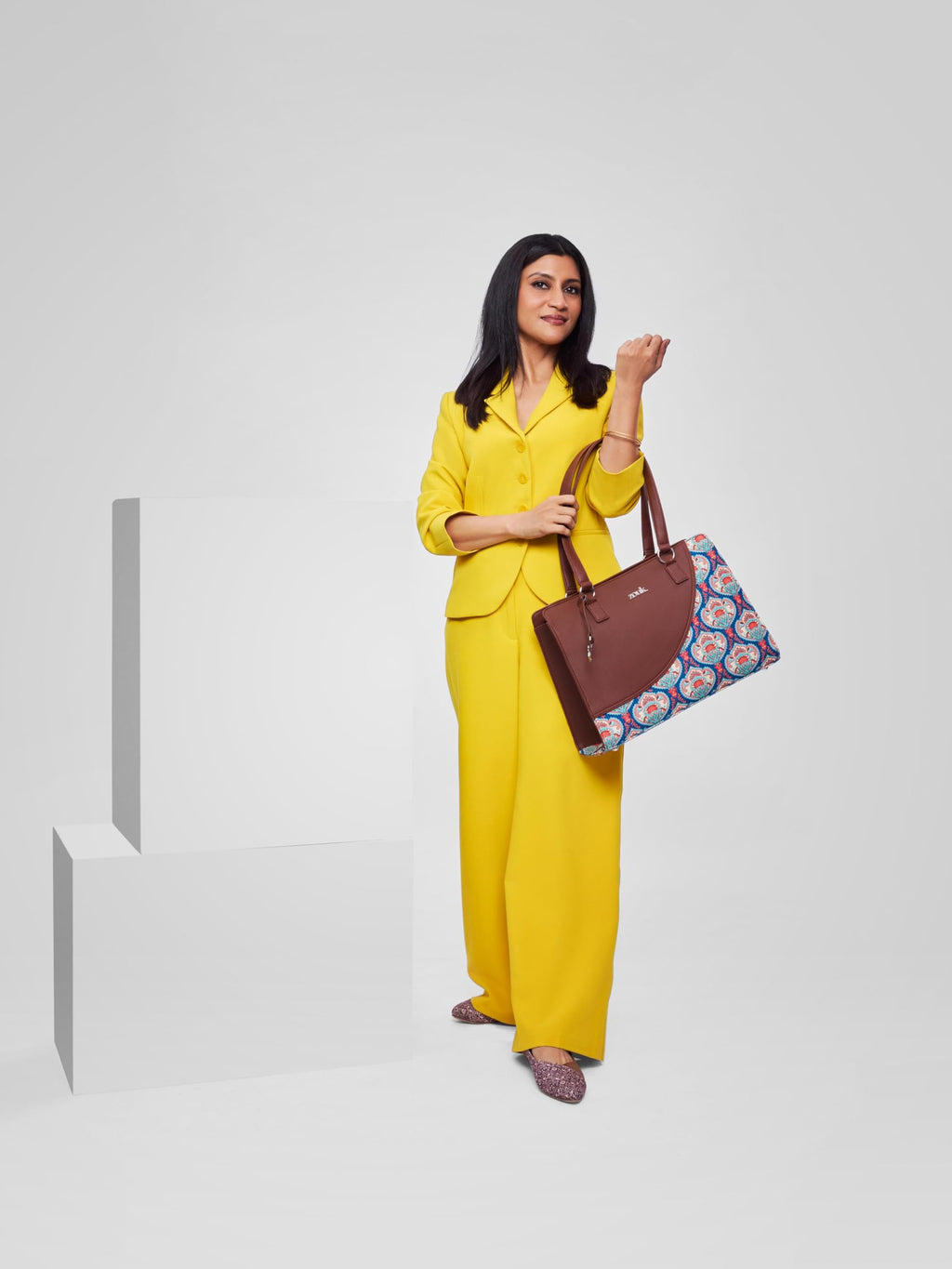 ZOUK Kovil Blue Office Essential Bag | Jute | Vegan Leather Handcrafted Tote Bag With Double Handle Shoulder Strap| Blue