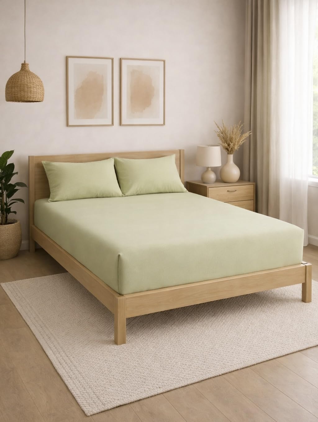 THE HOME STYLE Solid Cotton Feel Pillow Covers (18 x 28 inches, Set of 2 Pcs) | 300 TC | Super Soft & Smooth (Sage Green)