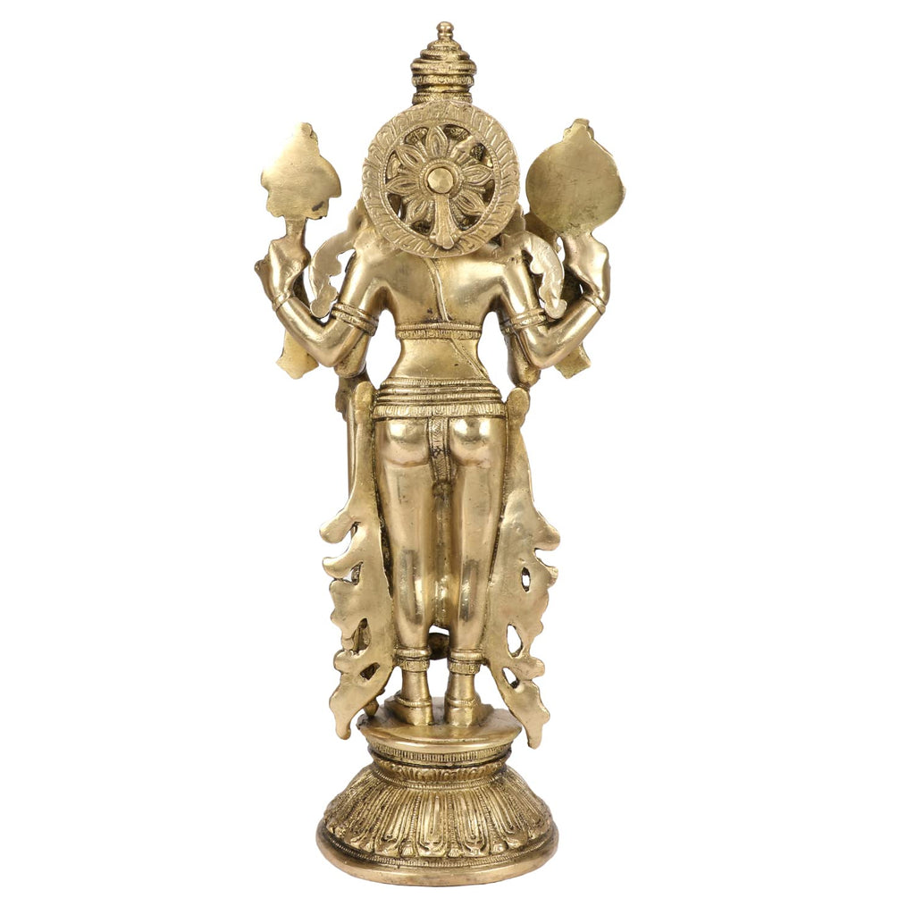 ARTVARKO Astadhatu (8 Metals) Made Shri Nararayn Standing Idol/Brass Made Narayan Stand Idol/Maha Vishnu Bhagwan Brass Idol 13 Inches