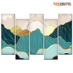 VIBECRAFTS Abstract Mountains with Sunrise Background 5 Pieces Canvas Wall Painting For Home|Office|Living Room|Gift (PTVC5Pcs3_7501)
