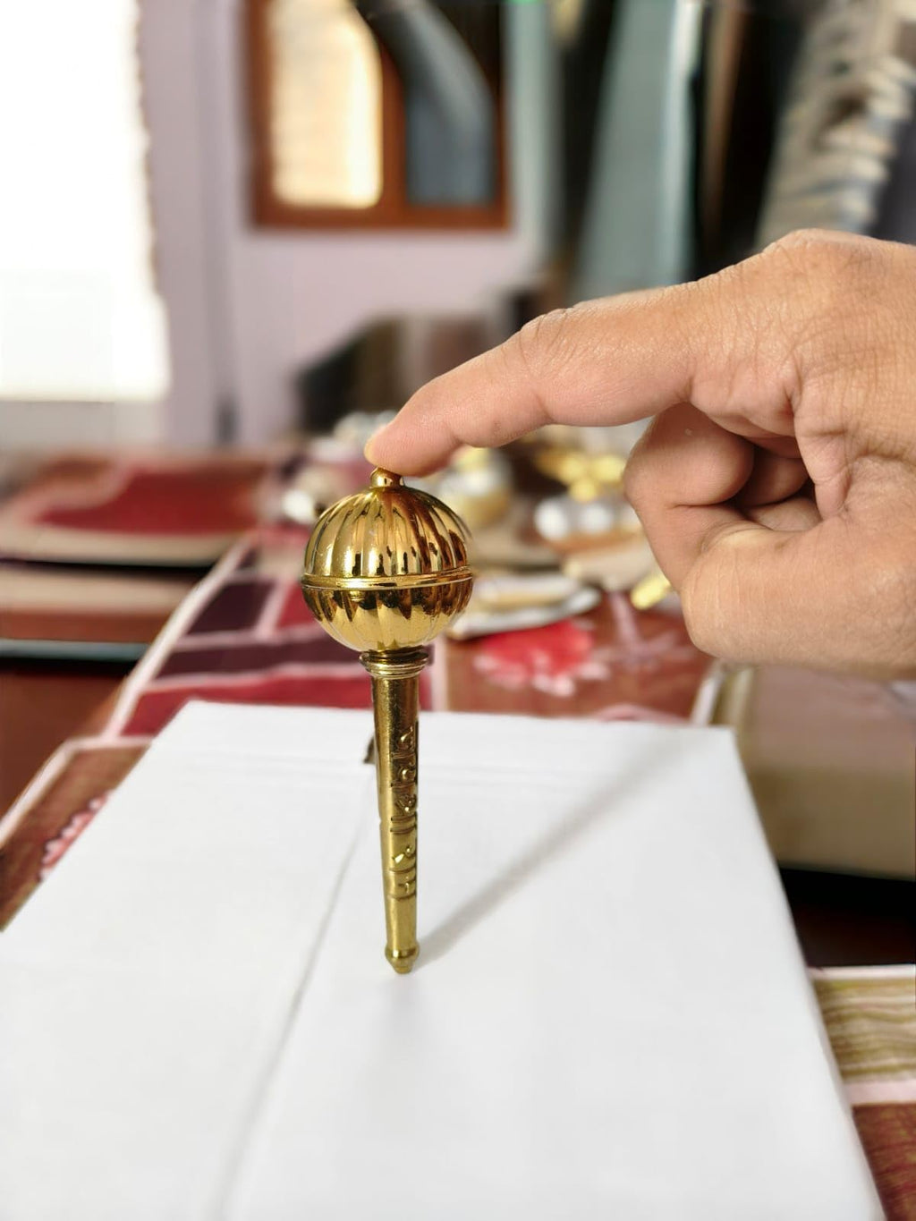 Decorative Brass Hanuman Gada, Religious Mace Replica, Gold Finish
