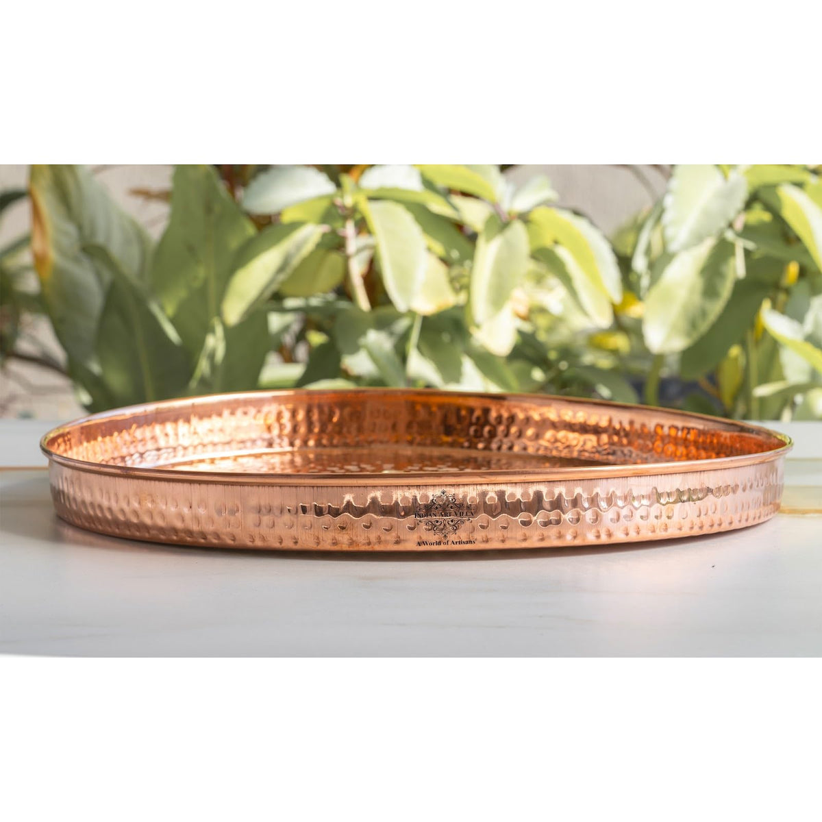 INDIAN ART VILLA Hammered Copper Thali Dinner Plate – 13 Inch Pure Dinnerware & Serveware for Home, Hotel & Restaurant Use, Traditional Indian Thali Plate