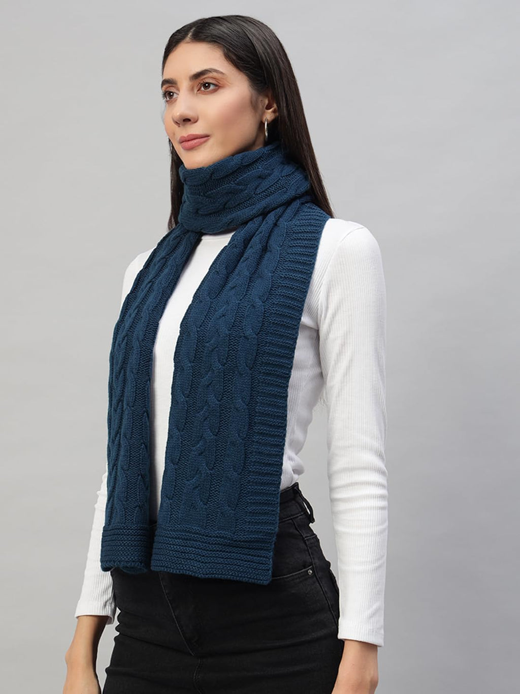 Ravaiyaa - Attitude is everything Reversible Wool Scarves Knitted Pattern Women Neck Wraps Muffler Winter Wool Scarf 65 x14 Inch (Blue)