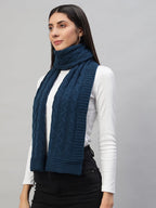 Ravaiyaa - Attitude is everything Reversible Wool Scarves Knitted Pattern Women Neck Wraps Muffler Winter Wool Scarf 65 x14 Inch (Blue)