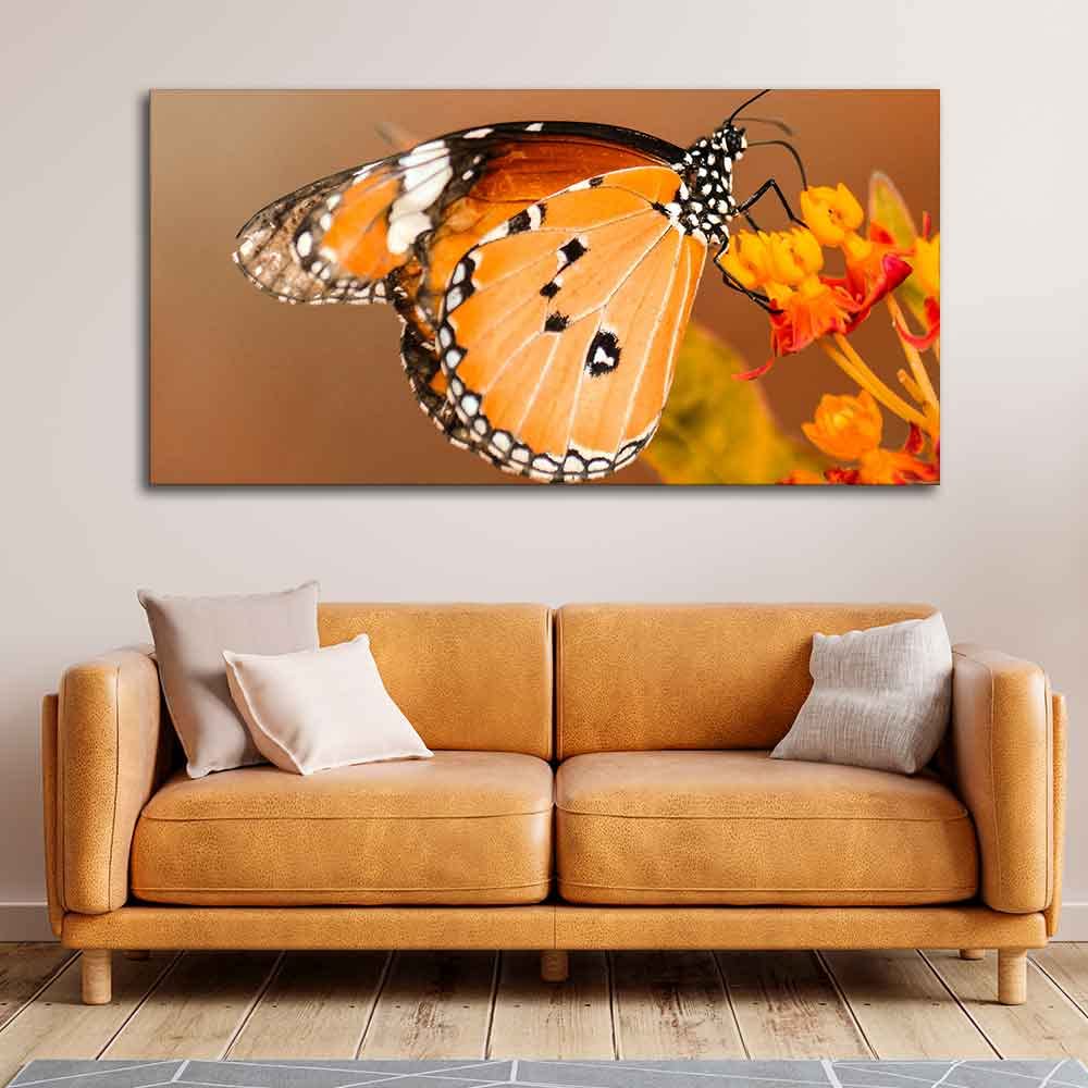 VIBECRAFTS Canvas Paintings for Living Room Drawing Room Beautiful Butterfly On Flower Premium Canvas Wall Painting Fitted With Wooden Frame for Home | Office | Gift (PTVCH_2326)