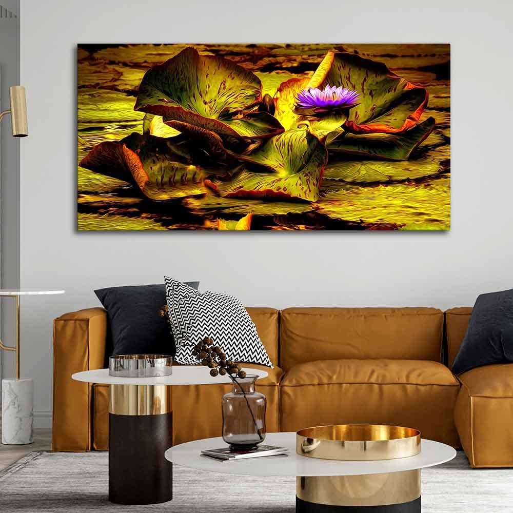 VIBECRAFTS Canvas Paintings for Living Room Drawing Room Beautiful Lotus Flower Premium Canvas Wall Painting Fitted With Wooden Frame for Home | Office | Gift (PTVCH_2338)