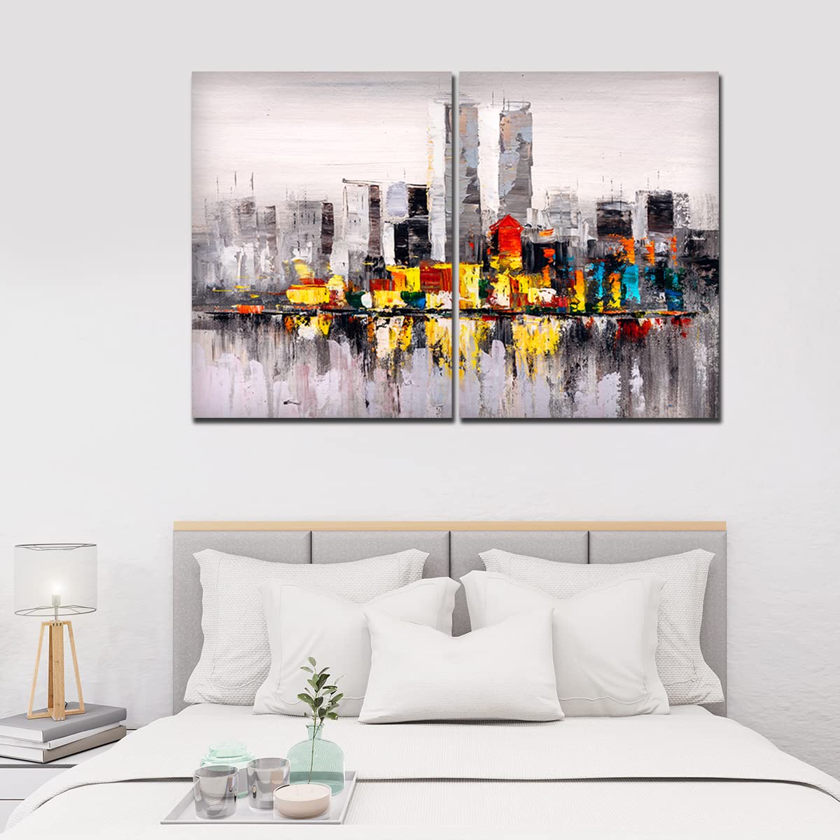 VIBECRAFTS 2 Pieces Beautiful City Canvas Wall Painting Fitted With Wooden Frame For Home | Office | Living Room | Gifts(PTVC2Pcs1_17510)