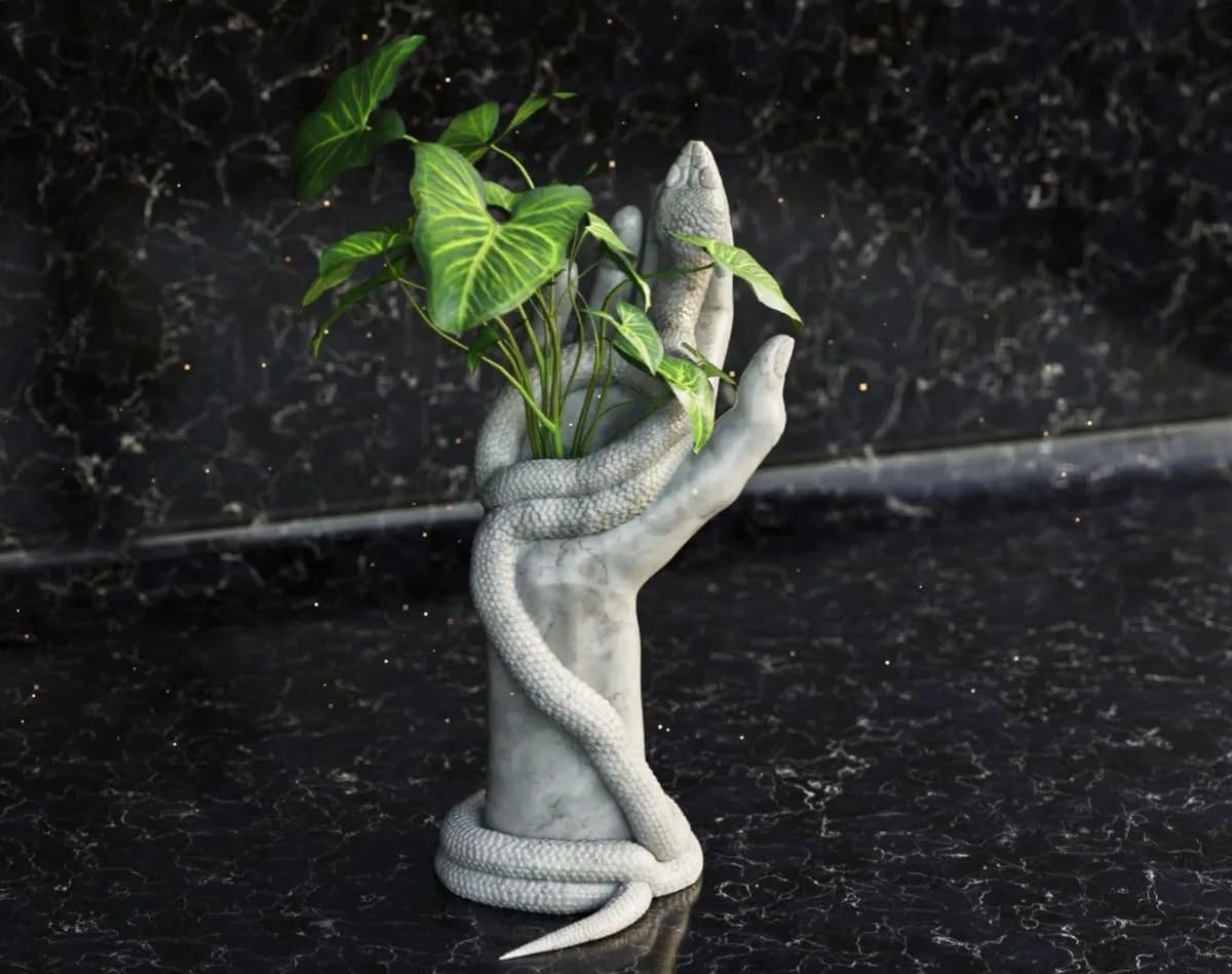 Beoals Decorative Hand with Snake Sculpture, White Marble Effect, Desktop Ornament for Living Room