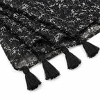 Women's Black Chiffon Scarf with Tassel Ends, Abstract Print