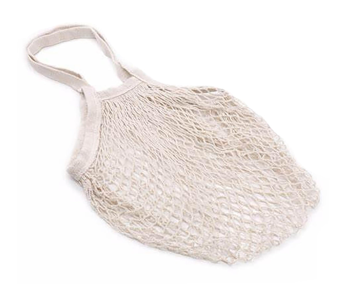 MSK Looms Eco Friendly Light Weight Cotton Net String Bag with Short Handle, Reusable Produce Bag for Fruits and Vegetable - White